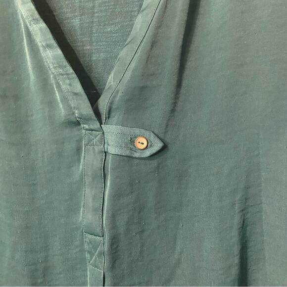 Dolan teal Blue Relaxed Buttoned Blouse Mandarin Collar medium usa made - Picture 3 of 8